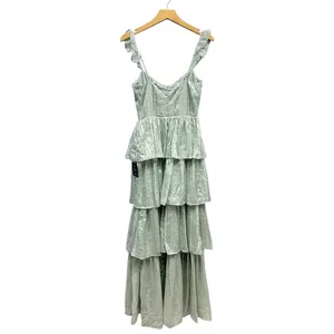 Lulus Stunning Glory Sage Green Floral Jacquard Tiered Maxi Dress size XS NWT thumbnail 4