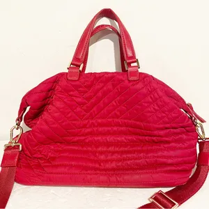 Tory Burch Red‎ Quilted Nylon Slouchy Satchel Shoulder Handbag Purse thumbnail 8