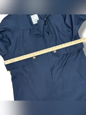 Vintage 90s Gantos Long Trench Rain Coat Navy Blue Yellow Size 14 Oversized thumbnail 11