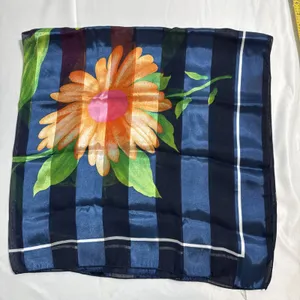 Women’s Blue Floral Scarf 40” X 40” Vibrant Sheer Drape Pokyester thumbnail 1