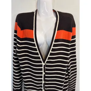 Lauren Ralph Lauren Striped Cardigan Sweater Brown Orange White Women's‎ Large thumbnail 3