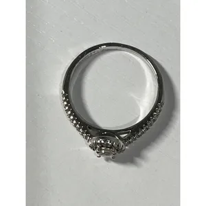 Halo‎ Ring Round Cut Cubic Zirconia Silver tone Size 9 thumbnail 6