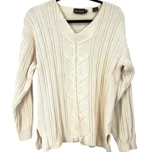 Timberland Vintage Y2K S Women's V-neck cable-knit sweater Cream Fisherman thumbnail 1