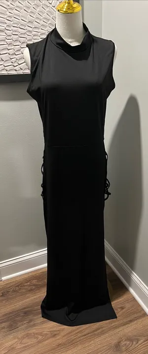 Sleeveless Black Maxi Dress with Cowl Neck and Side Lace-Up thumbnail 1