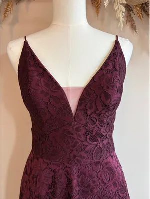 DB Studio Women's Size 4 Wine Lace High Low Scallop Dress thumbnail 4