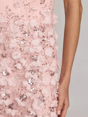 MAC DUGGAL Pink Size 8 3D Floral Strapless Sweetheart Gown With Slit Dress thumbnail 3