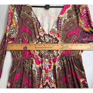 Style & Co Womens Large Pink Paisley Medallion Boho Surplice V-Neck Midi Dress thumbnail 6