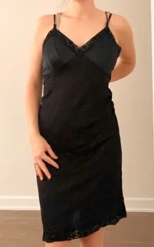 Vanity Fair Black Lace-Trim Slip Dress thumbnail 1