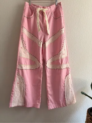 Everyday chic Blossom Pink Striped Wide Leg Lace Patchwork Size M thumbnail 7