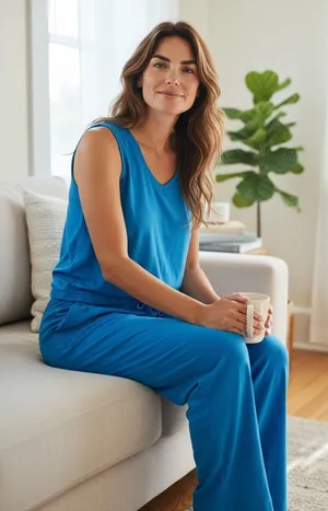 PJ Salvage Women's Cozy V-Neck Tank and Lounge Pants Set Electric Blue XS thumbnail 1