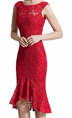 Tracy Reese Red Floral Lace High-Low Dress thumbnail 1