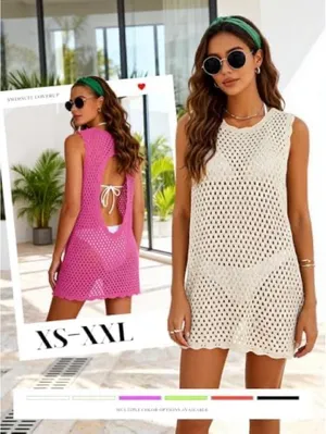 ATOG white crochet swim cover dress Size M thumbnail 5