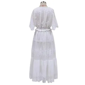 Boutique NEW White Lace V-neck Semi-Sheer Short Sleeve Maxi Dress thumbnail 4