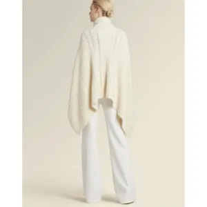 NEW Donna Karan‎ Ivory Cable Knit Cowl Neck Poncho Sweater Cape thumbnail 3