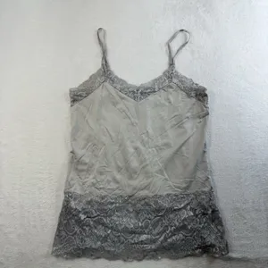 White House | Black Market Y2K Style Lace Trim Tank Top Size M Gray Elena Gilbert Preppy 90s Womens Stretch thumbnail 2