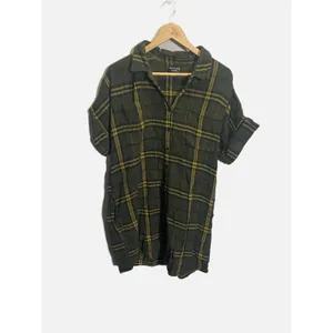 Known Supply Shirt Dress Womens Medium Olive Green Plaid Flannel Organic Cotton thumbnail 3