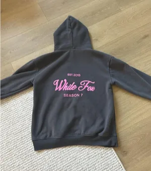 White Fox Boutique Hoodie Dark Grey with Pink letters thumbnail 2