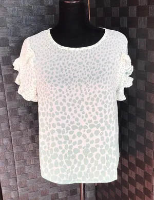 Available by Angela Fashion Ivory Green Ruffle Sleeve Top thumbnail 2