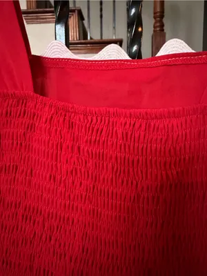 Red Smocked Maxi dress with White Ladder Stitching thumbnail 5