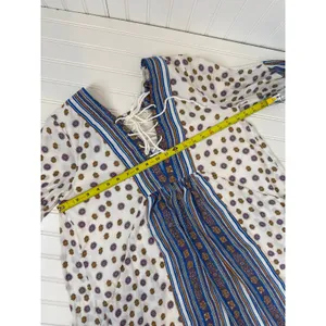 Free People Rain Shine Printed Lace-Up Swing Dress Floral Stripe Boho Mini Sz S thumbnail 4