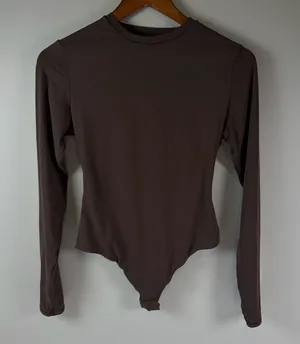 Skims Long Sleeve Crew Neck Cocoa Bodysuit Stretch Snap Closure Women's Size L thumbnail 1