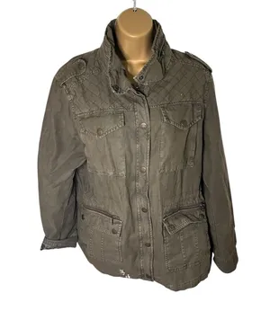Levi’s Quilted Utility Military Jacket Epaulets Army Green XL thumbnail 1