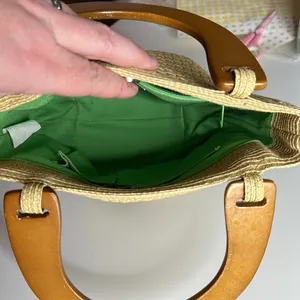 Talbots Woven Bucket Purse w/ Wooden Handles thumbnail 8