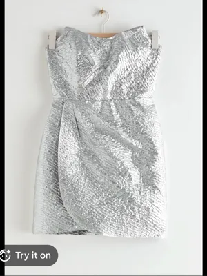 NWT & Other Stories Silver Strapless Jacquard Mini Metallic Party Dress Sz 4 thumbnail 2