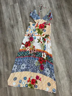 Farm Rio tropical patchwork boho festival halter maxi dress Small thumbnail 3