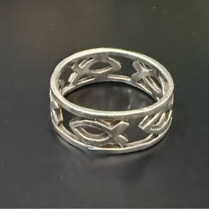 Vintage 925 Sterling Silver Ichthus Jesus Fish Eternity Band Ring Size 6.5 thumbnail 2