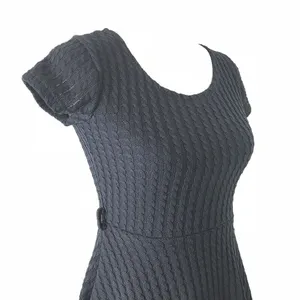 Gracia Cable Knit Textured Skater Mini Dress Fit Flare Black Scoop Neck S thumbnail 4