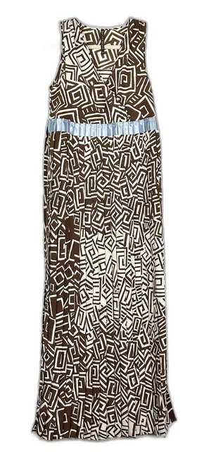Manila Grace Maxi Dress Size 40 US Small Pleated Geometric Split Hem Brown thumbnail 1