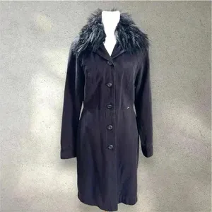 Vintage GUESS Faux Fur Mid Length Trench Coat RARE Jacket in Black Sz. Small thumbnail 3