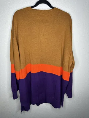 Lane Bryant Sweater Womens 26/28 Brown Orange Purple V Neck Colorblock Pullover thumbnail 5