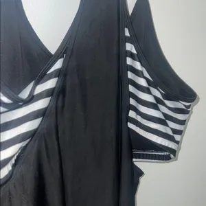 Amazon Chic Black and White Striped Tankini sporty swimsuit bikini top thumbnail 6