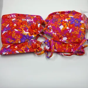 Hula Honey Floral Bandeau Bikini Top Cutout Orange Red‎ HHBBB161 Juniors M NWT thumbnail 2