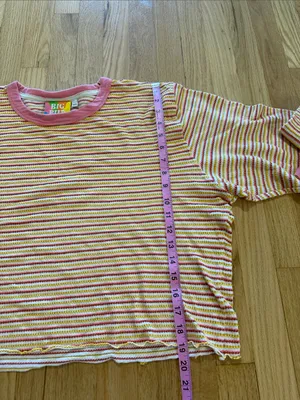 Big Bud Press Cropped Pink Yellow Striped Long Sleeve Thermal Sz XL thumbnail 5