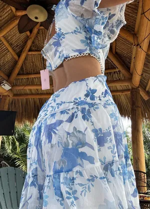 Hello Molly Flowy Blue & White Floral Dress thumbnail 2