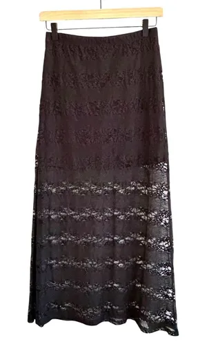 Lily White Vintage Whimsigoth Black Sheer Lace Maxi Skirt Size S Fairy Grunge Dark Coquette thumbnail 1