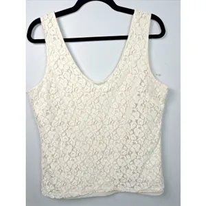 Banana‎ Republic Medium Womens Lace Tank Top Ivory Scoop Neck Cottagecore thumbnail 2