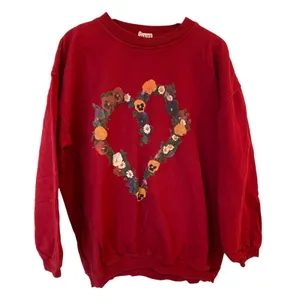 Maze Red Floral Print Long Sleeve Heart Pullover Sweatshirt Large cottagecore thumbnail 1