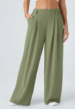 Halara Wide Leg Flowy Solid Palazzo Casual Linen Feel Pants Catkin Green XL thumbnail 1