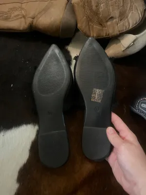 Ladies black frayed flats thumbnail 4