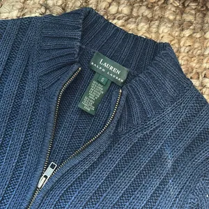 Ralph Lauren Navy Silk Linen Blend Zip Up Knit Sweater Size Small thumbnail 3