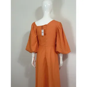 Showpo Rhyne Midi Dress Orange Asymmetric Puff Sleeve Side Cut Out A Line 12 NWT thumbnail 8