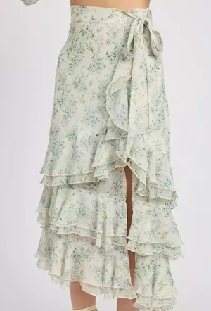 M Skirt NWT Marlene Floral Ruffle Tiered Maxi Cottage Core Romantic Fairy thumbnail 1