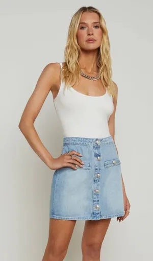 L’AGENCE The Kris Button Front Mini Skirt in Fontana Light Blue Size 25 NWT thumbnail 1