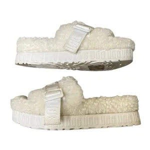 Ugg Fluffita slide‎ on off-white Sherpa sheepskin slippers womens 9 lug sole thumbnail 4