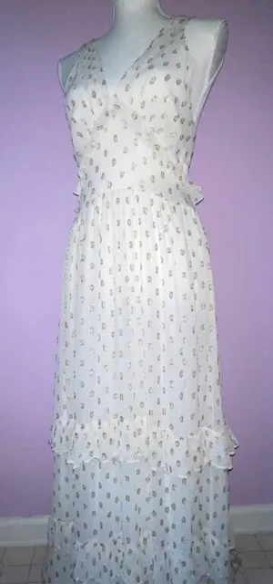 NEW En Creme Maxi Dress M Boho Metallic Polka Dot Cutout Ruffle Tiered thumbnail 1