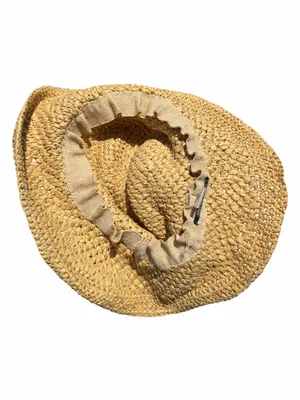 Lucky Brand Wide Brim Straw Hat One Size Floral Beaded Boho Sun Hat Festival thumbnail 6
